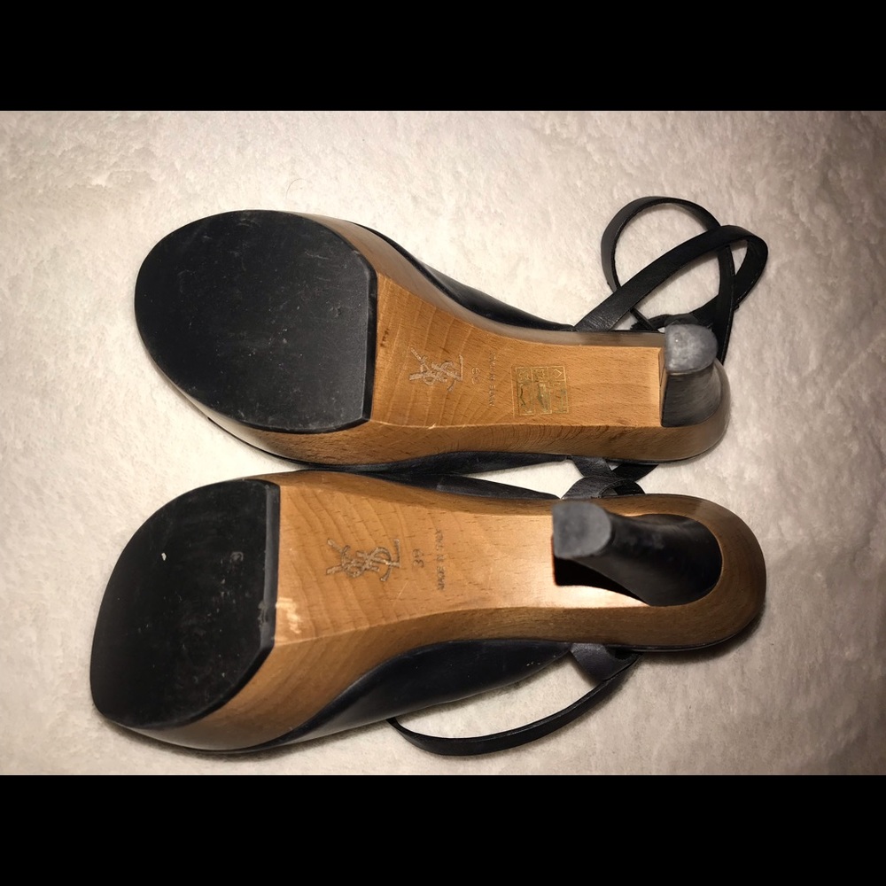 YSL back leather/wood ankle strap heels (9)💜HP❤️ - Picture 7 of 8